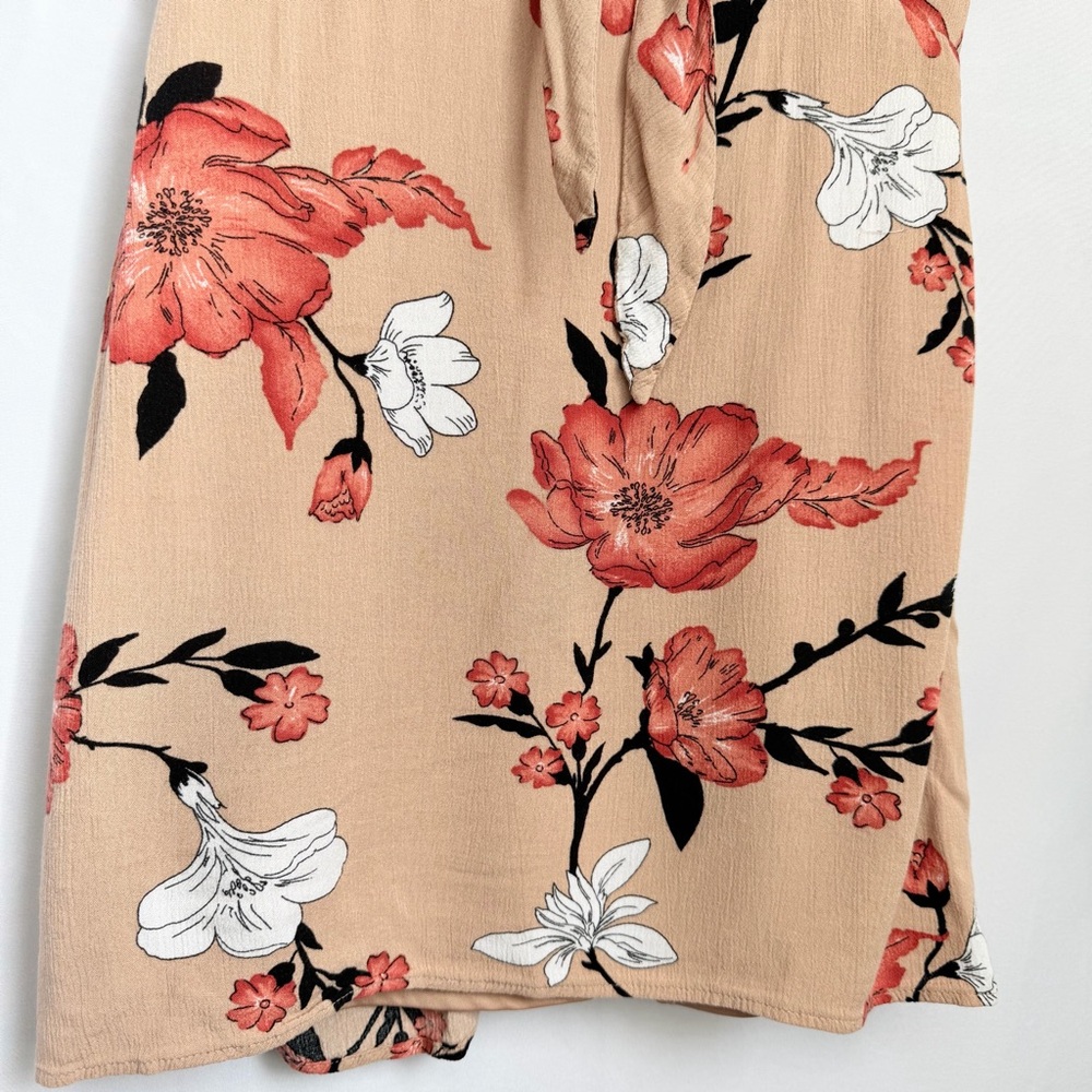 FAVLUX Tan Floral Mini Dress with Red and White Accents, Women’s Large - Picture 5 of 10